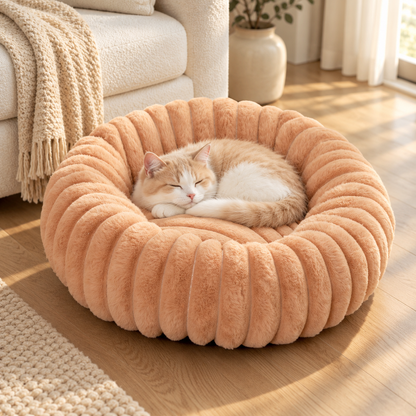 Round Faux Rabbit Fur Pet Bed