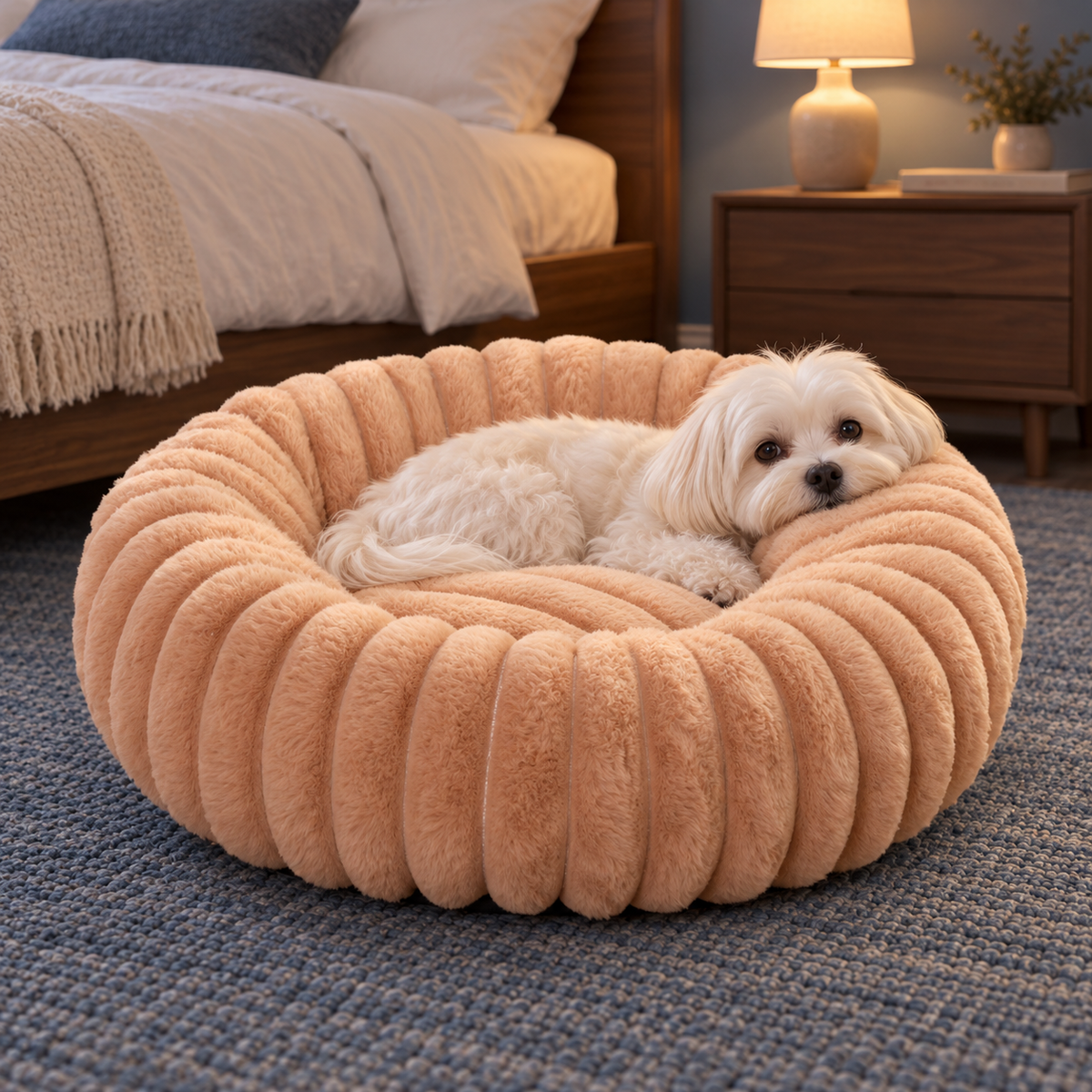 Round Faux Rabbit Fur Pet Bed