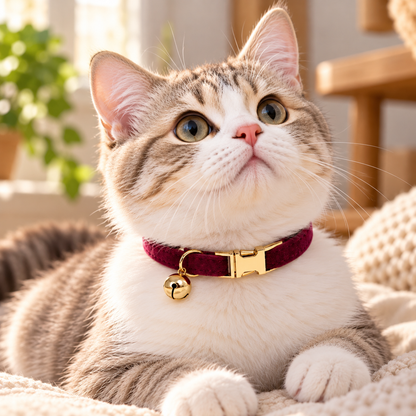 Velvet Pet Collar with Bell
